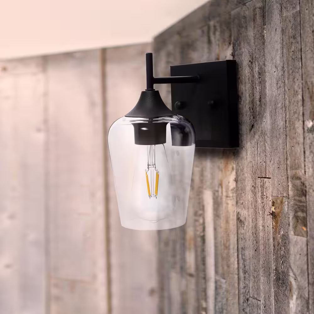 Merra 1-Light Matt Black Wall Sconce with Clear Glass Shade