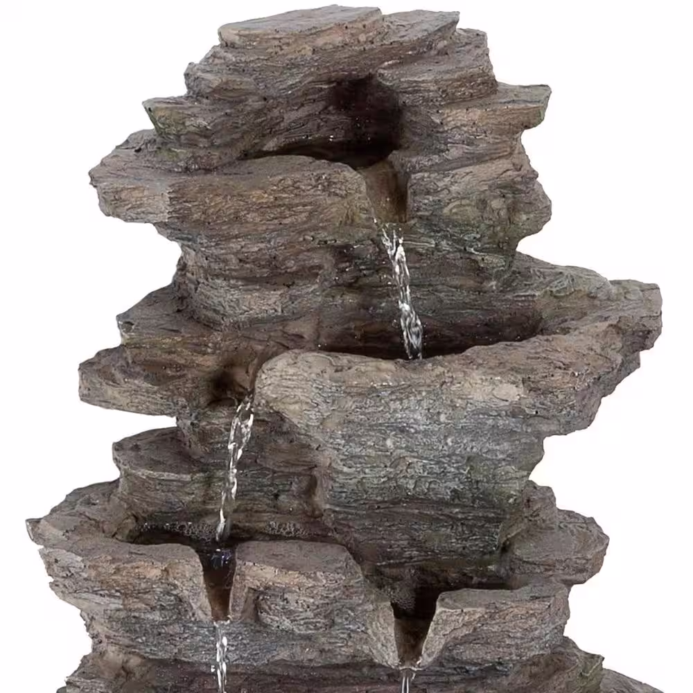 Pure Garden Tabletop LED Water Fountain with Cascading Rock Waterfall