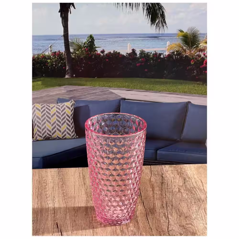 Aoibox Set of 4 19 oz. Diamond Cut Pink Premium Quality Unbreakable Stemless Acrylic Drinking Glasses