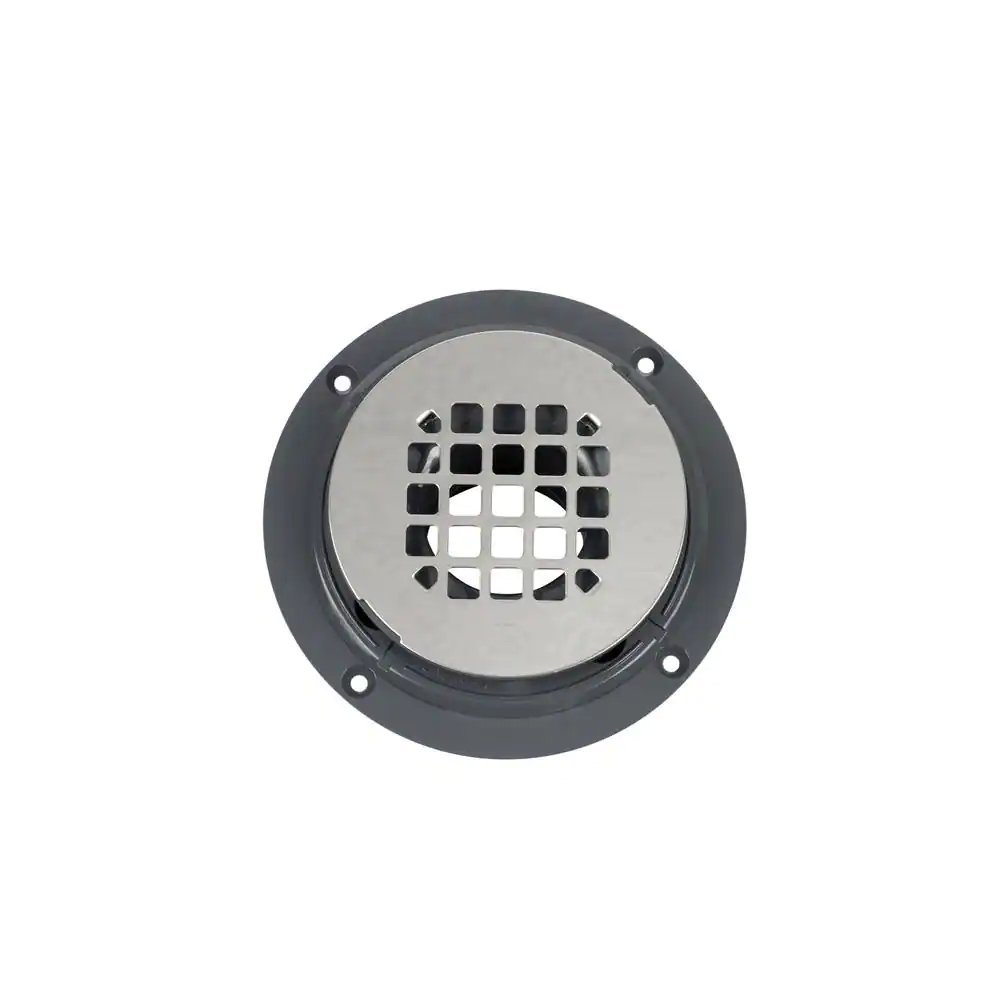Oatey Round Gray PVC Shower Drain with 4-1/4 in. Round Snap-In Stainless Steel Drain Cover