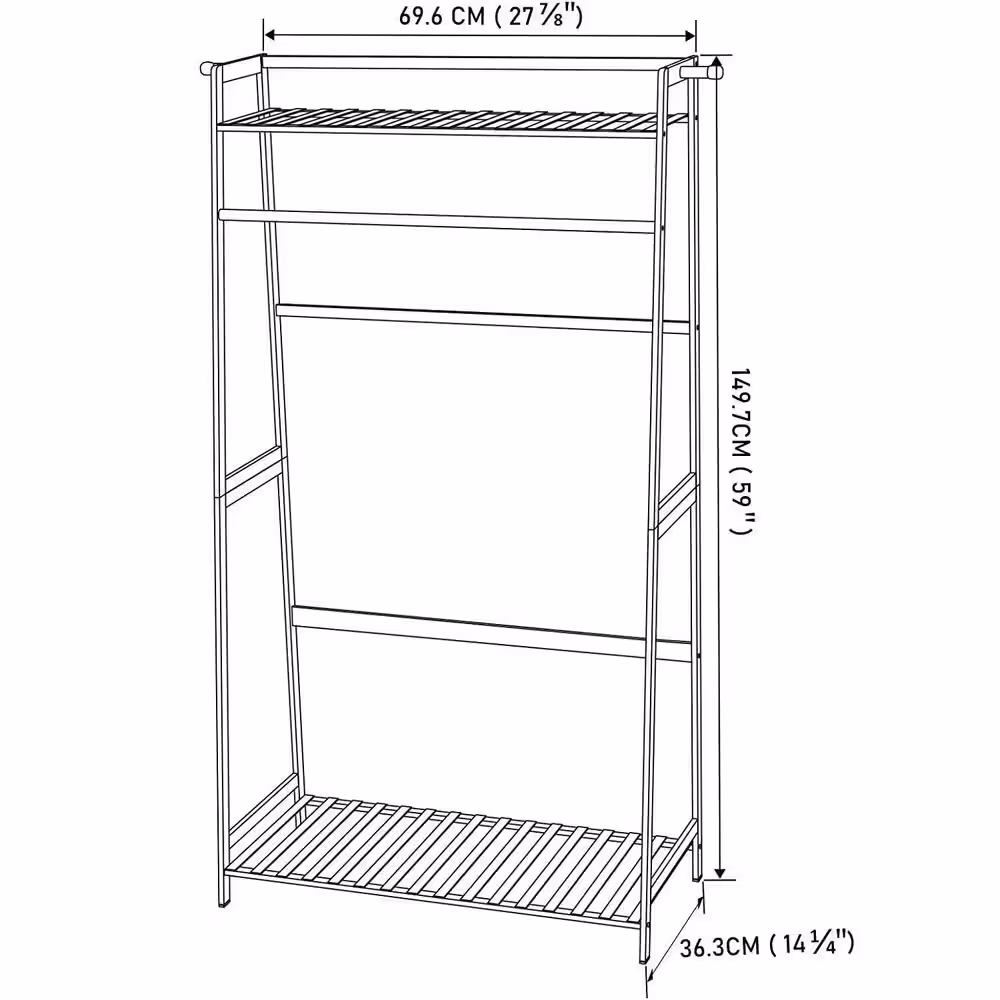 None Bamboo Freestanding Closet Organizer Storage Shelves Hanging Clothes Rack with Shelves White