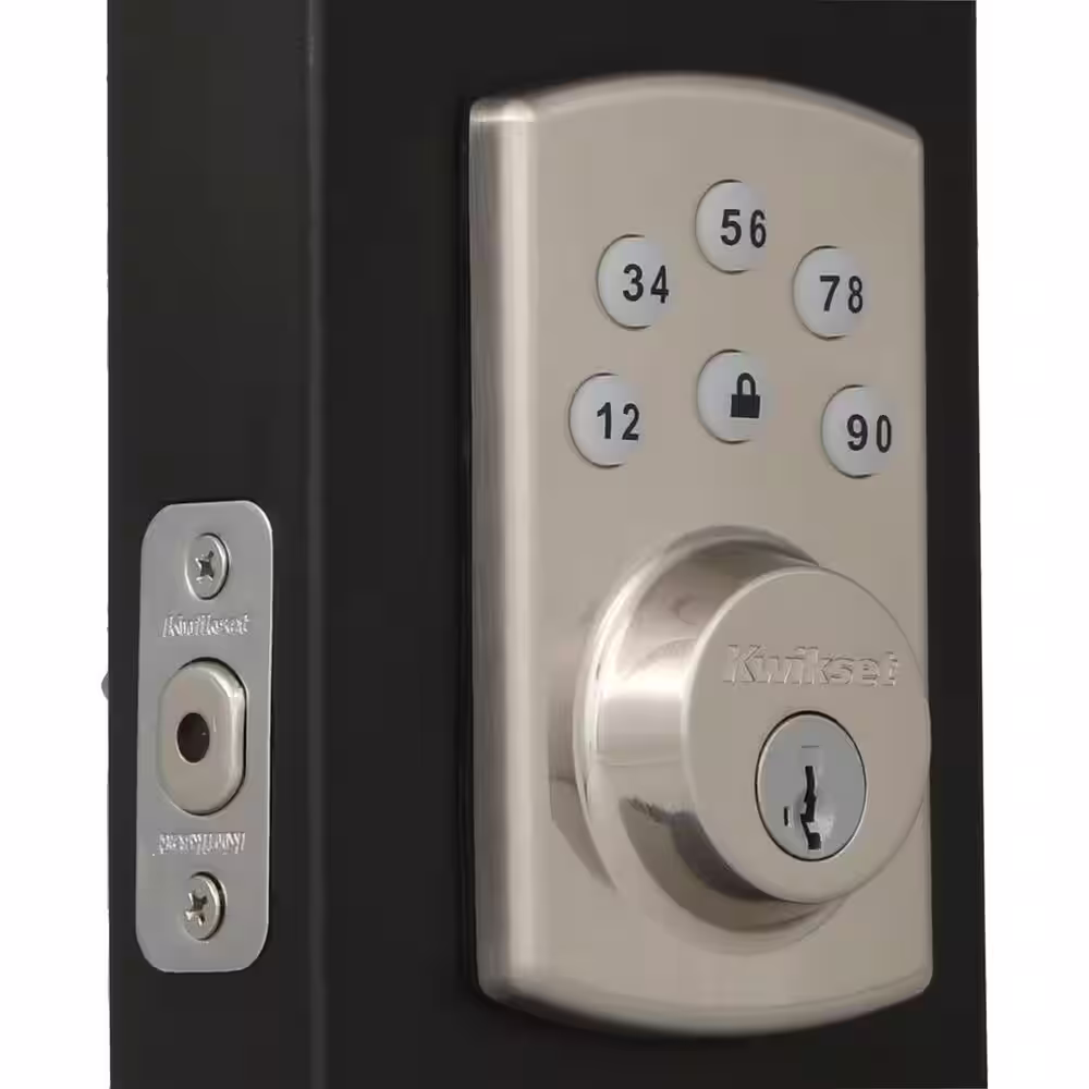 Kwikset Powerbolt2 Satin Nickel Single Cylinder Keypad Electronic Deadbolt Featuring SmartKey Security and Cove Passage Knob