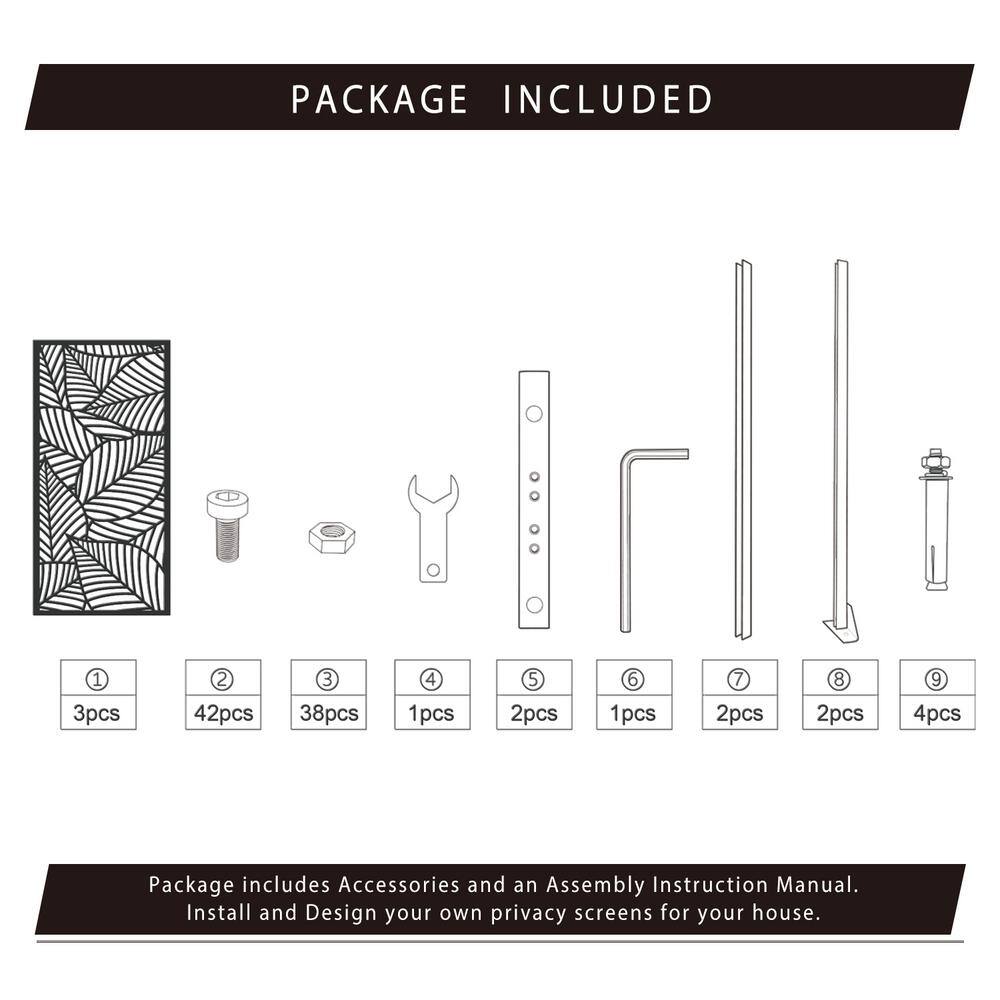 None 76 in. x 47 in. Laser Cut Metal Privacy Screen Line Pattern in White