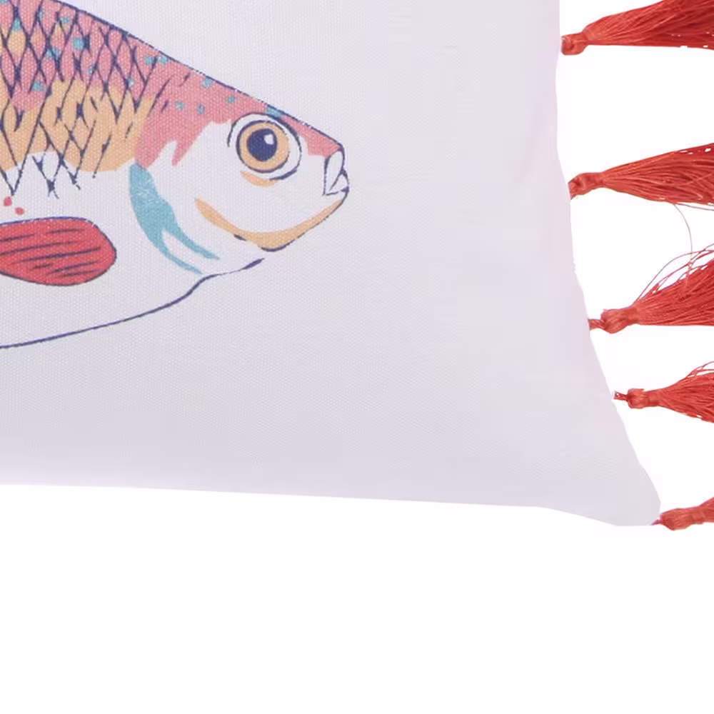 None Barrier Reef Multicolor Coastal Fish Printscreen with Side Tassels 12 in x 24 in. Throw Pillow