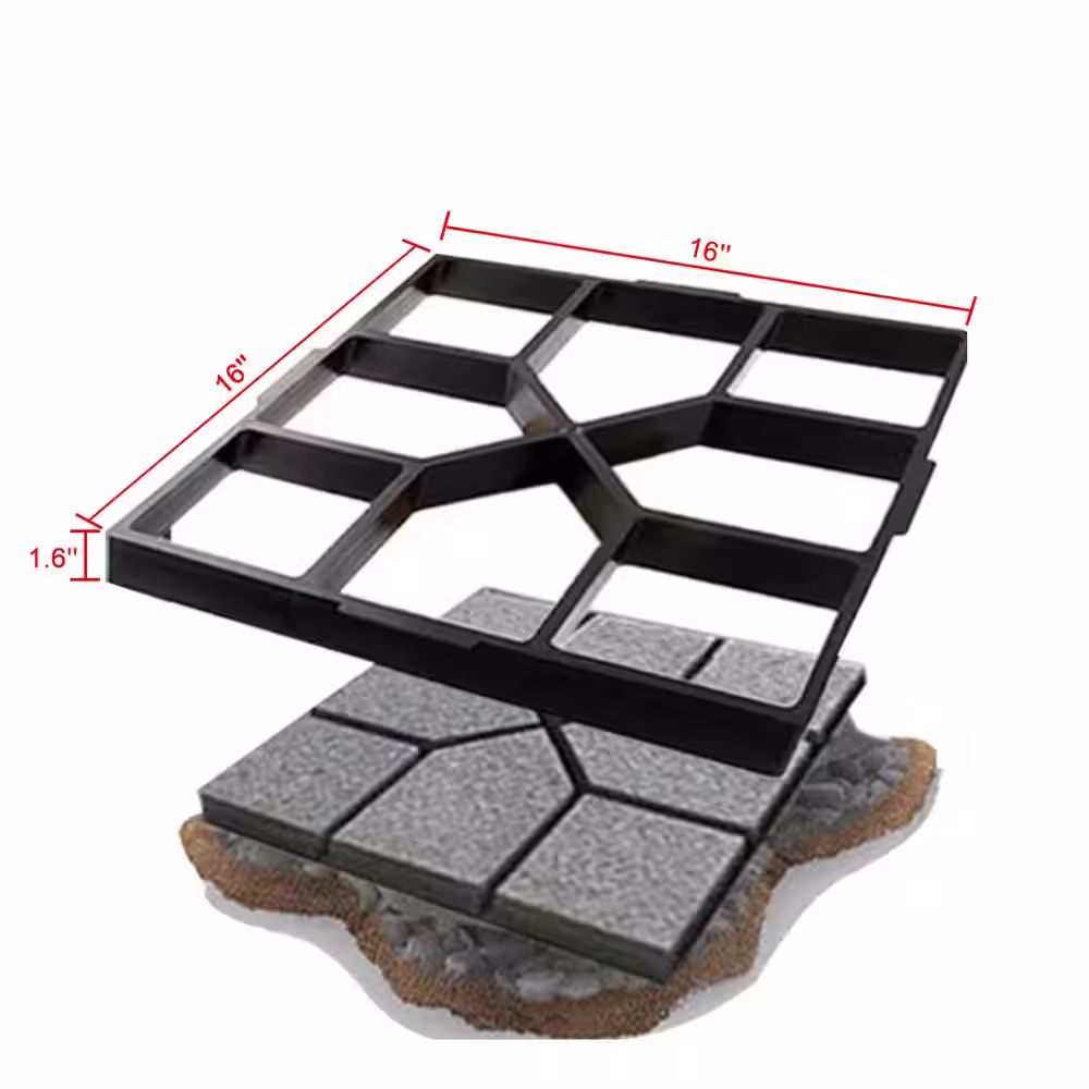 Wellco 16 in. x 16 in. Black Plastic DIY Paver Mold Reusable Concrete Stepping Stone Paver Walk Way Mold