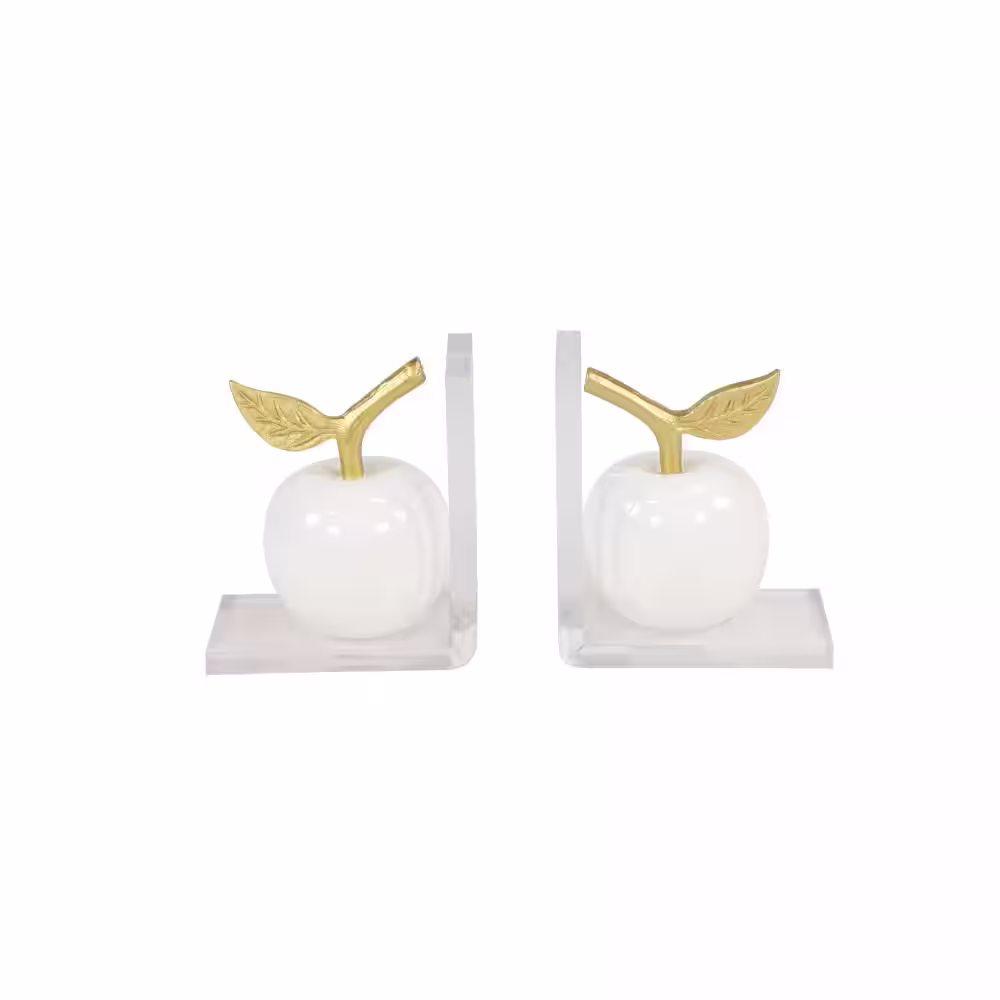 Litton Lane Metallic Gold and White Apple Bookends