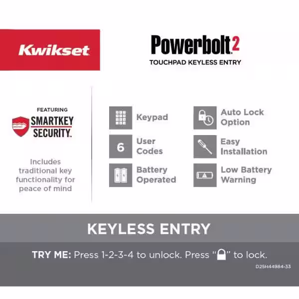 Kwikset Powerbolt2 Polished Brass Single Cylinder Keypad Electronic Deadbolt Featuring SmartKey Security