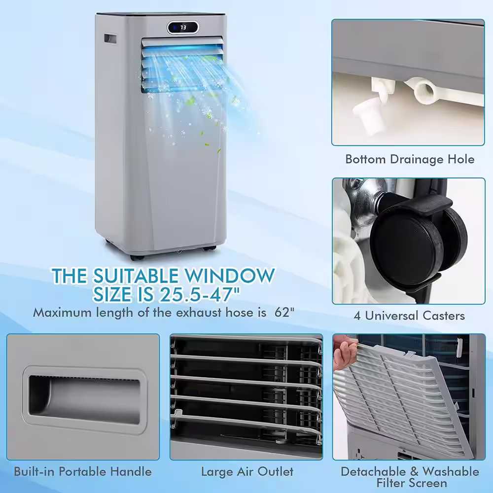 Gymax 3-in-1 Portable Air Conditioner 8000 BTU AC Unit Air Cooler w/24H Timer Grey