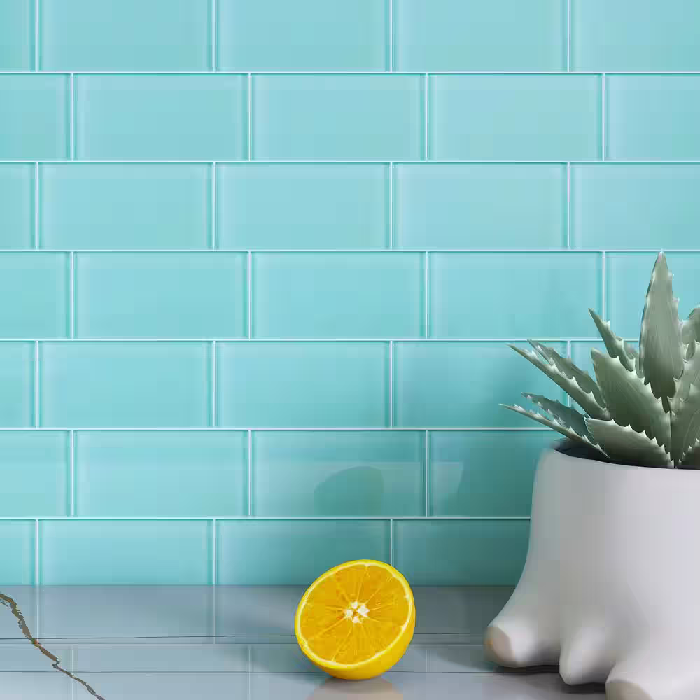 MOLOVO Crystile Ocean 3 in. X 6 in. Glossy Glass Subway Tile (10 sq. ft./Case)