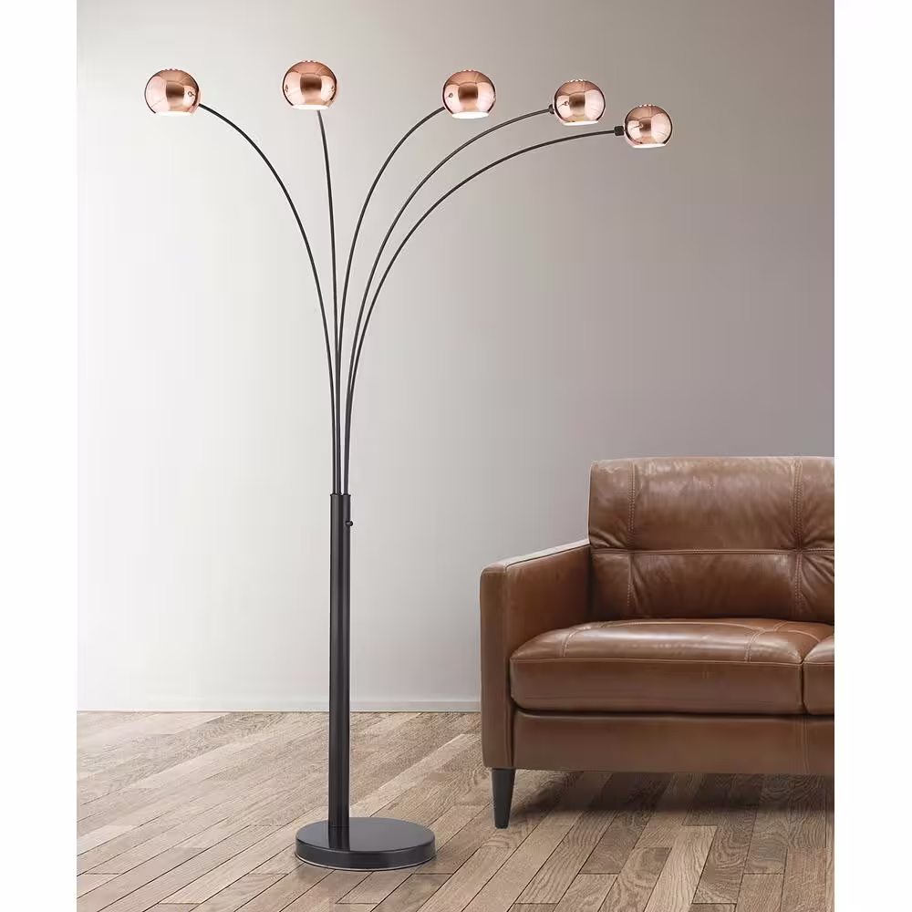 HomeGlam Orbs 84 in. Dark Bronze/Copper Finish 5-Light Dimmable Arch Floor Lamp