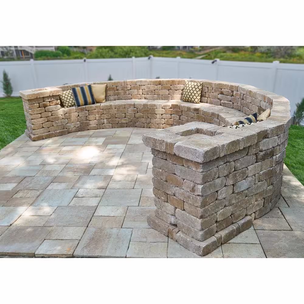 Pavestone Rumblestone 174.5 in. W x 31.5 in. H x 105.75 in. L Large Curved Concrete Bench Kit in Sierra Blend