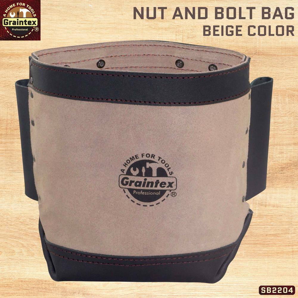 Graintex 9 in. Large Pocket Nut and Bolt Tool Bag with Webbing Tunnel Loops for Belt in Heavy-Duty Leather