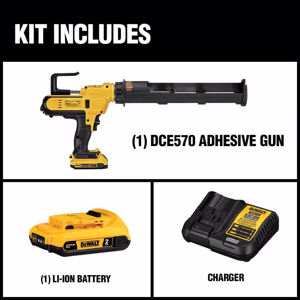 DEWALT 20V MAX Cordless 29 oz / 600 ml Adhesive Gun with (1) 20V 2.0Ah Battery and Charger