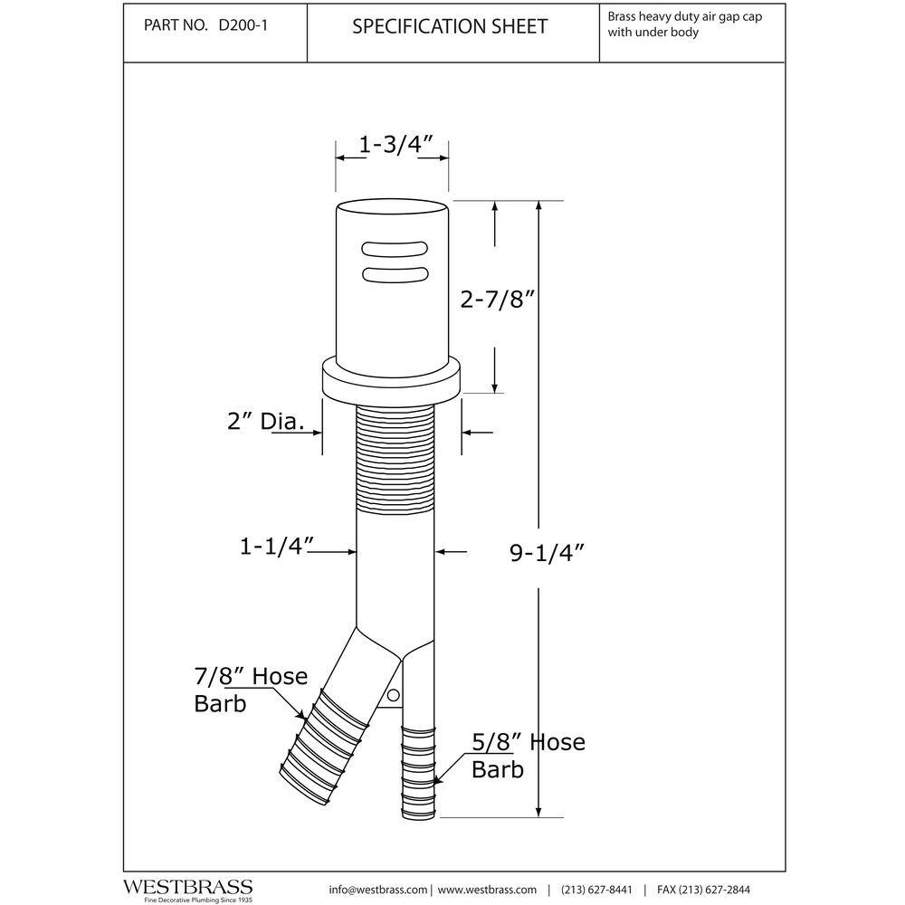 Westbrass 1-3/4 in. Air Gap Kit with Skirted Brass Cap in Oil Rubbed Bronze