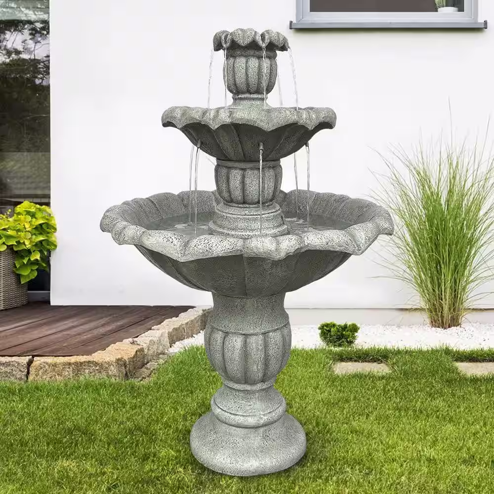 Watnature 39.3in. Tall Birdbath Garden Waterfall Fountain - 3-Tiered Pagoda Zen Modern Outdoor Floor Standing Fountain with Pump