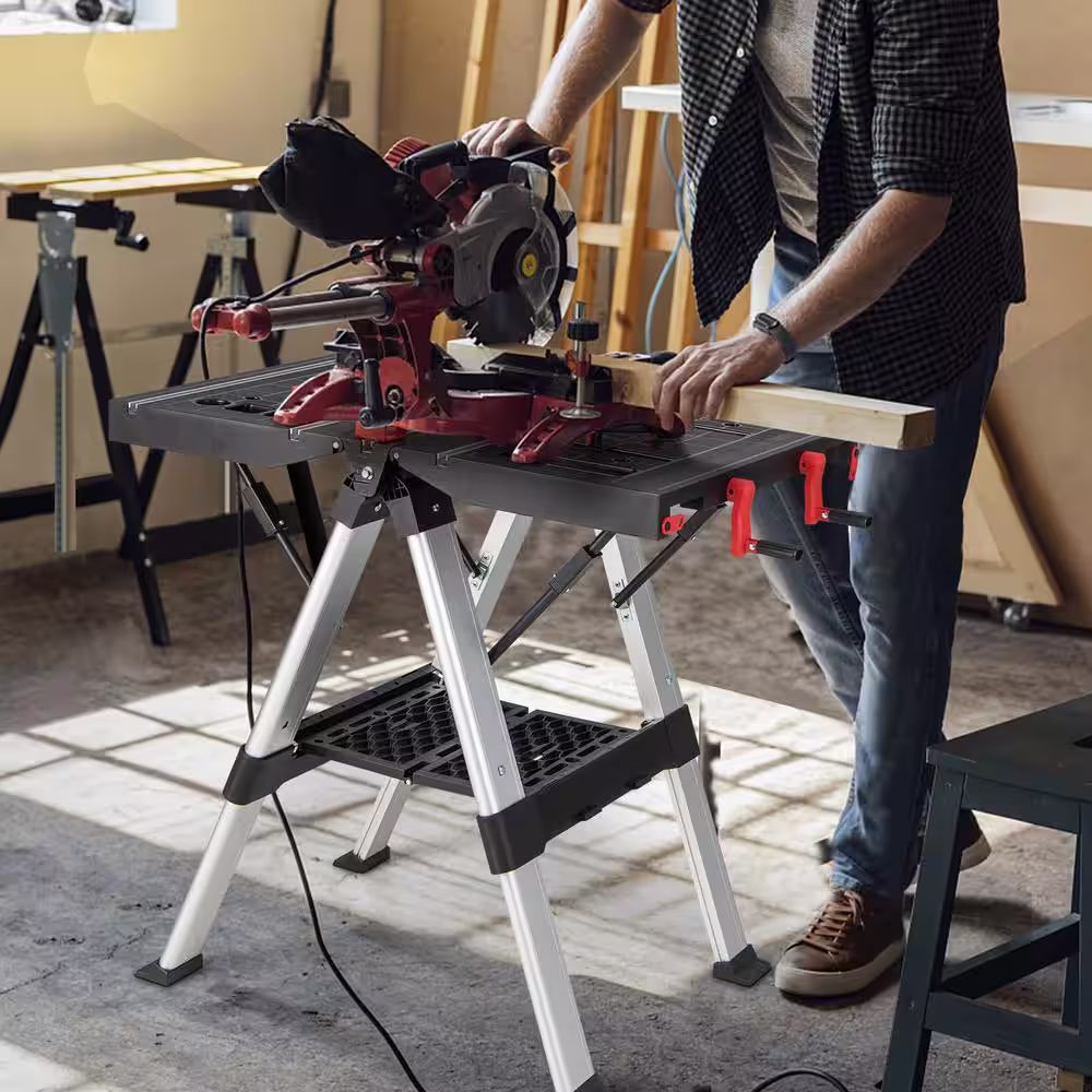 ANGELES HOME 2.7 ft. x 2.7 ft. x 2 ft. Folding Workbench with Adjustable Height, 440 lbs. Load Capacity