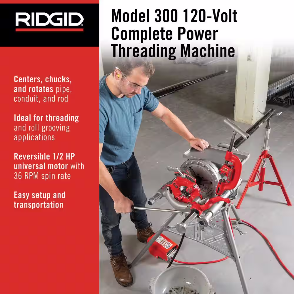 RIDGID 120-Volt Power Drive, Complete Heavy Duty 38 RPM Pipe Threading Machine & Oiler Set w/ Speed Chuck for 1/2 - 2 in.