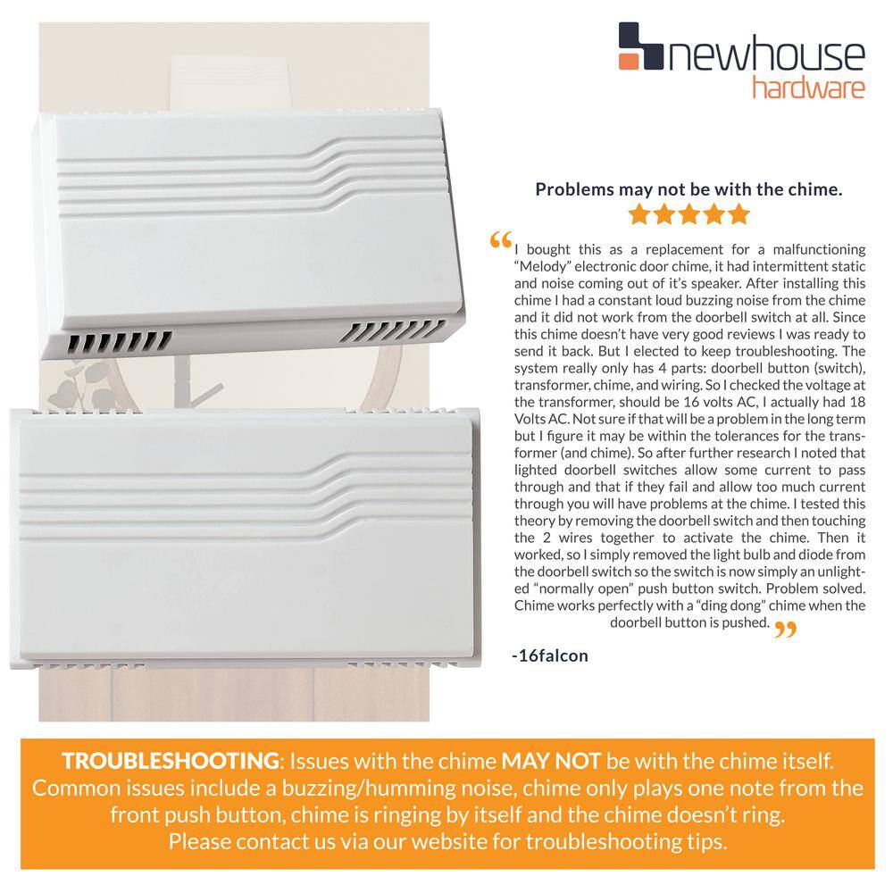 Newhouse Hardware 2-Note Classic Design Wired Doorbell Chime, White