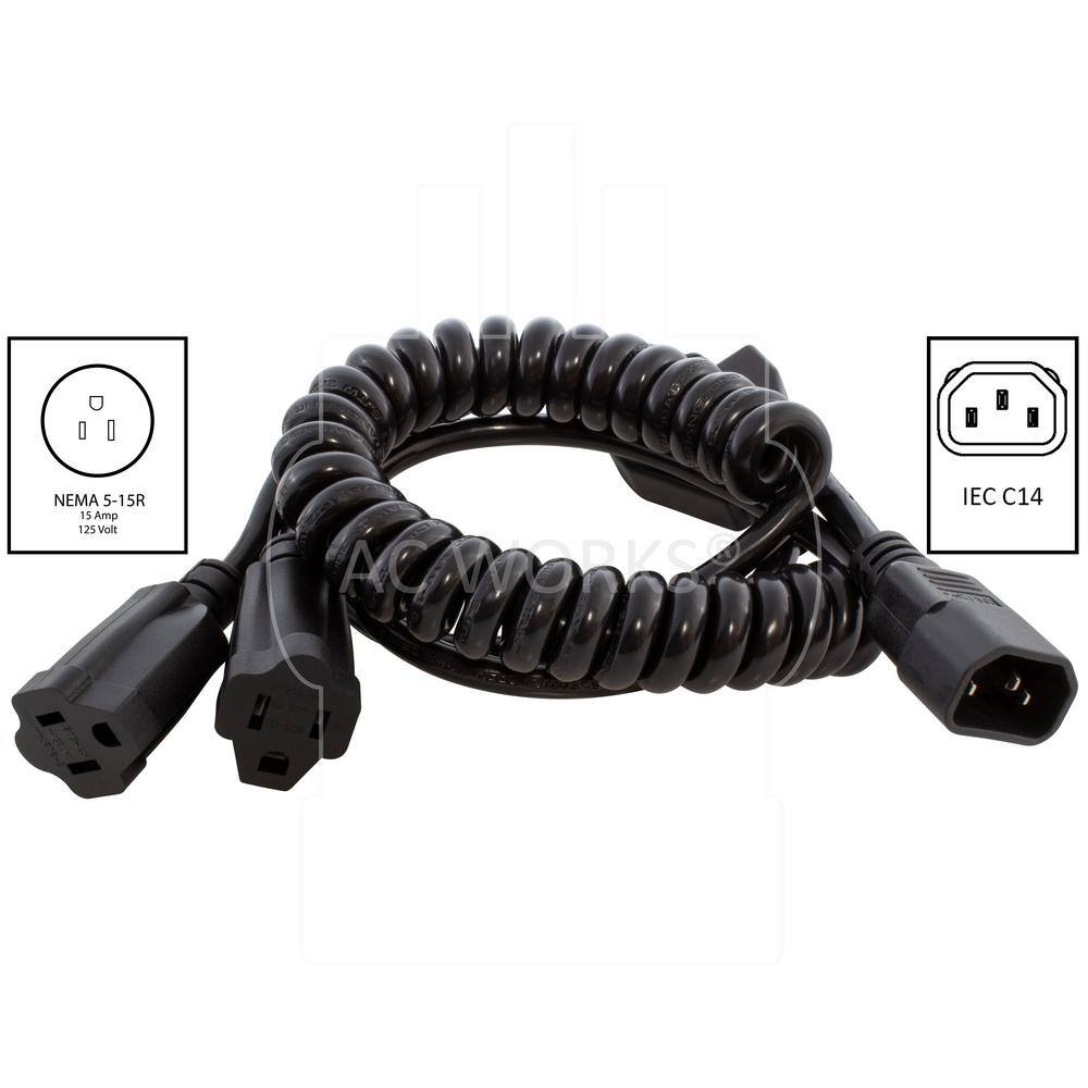 AC WORKS Up to 7 ft. 10 Amp 18/3 Medical Grade Y-Cable with 2 NEMA 5-15R Connectors