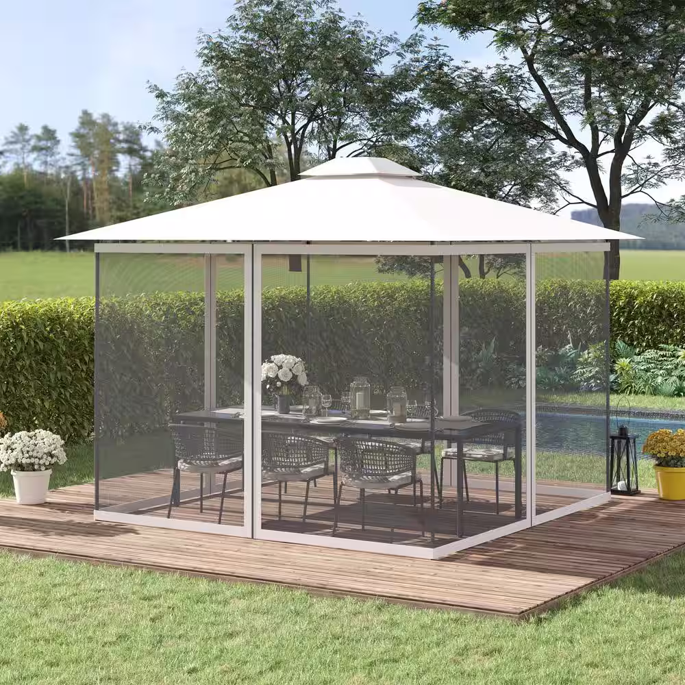 Outsunny 10 ft. x 10 ft. Universal Replacement Mesh Sidewall Netting for Patio Gazebos with Zippers (Sidewall Only)