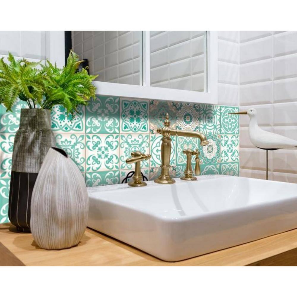 HomeRoots Amelia Green 7 in. x 7 in. Vinyl Peel and Stick Tile (8.17 sq. ft./Pack)