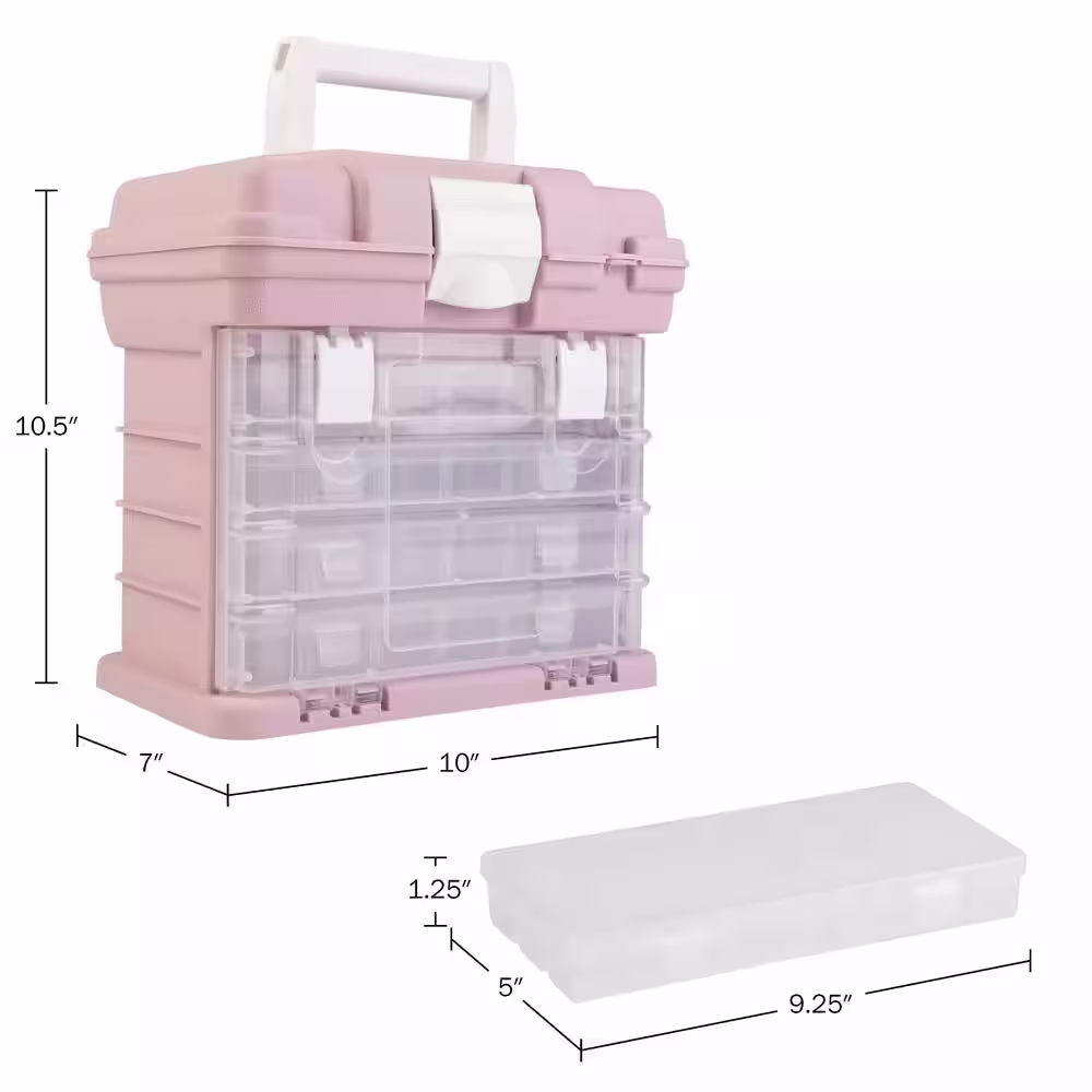 Stalwart 7 in. W - Pink Plastic 4 Drawer Tool Box for Hardware or Craft Supplies - Portable Tool Box