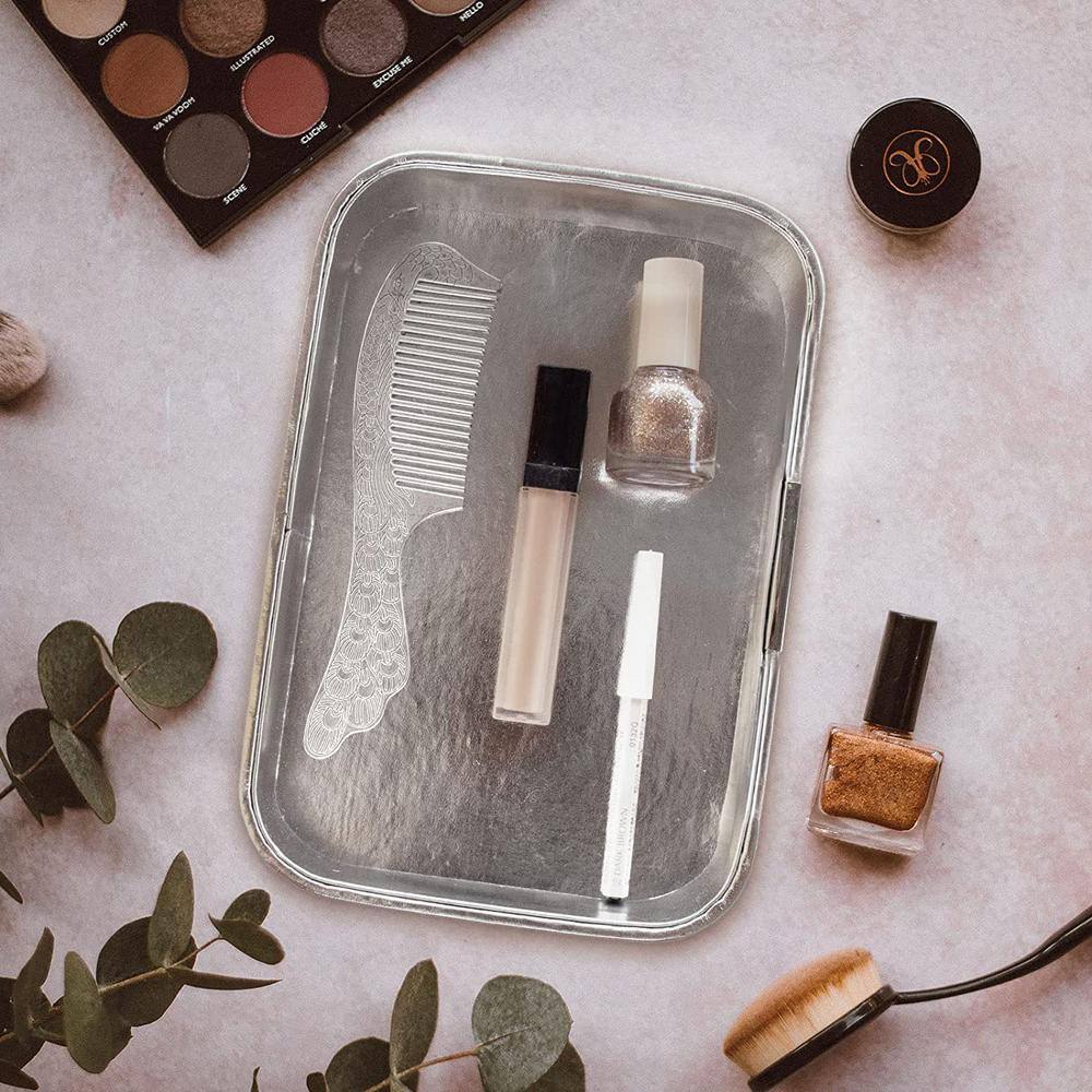 None 5.7 in. D x 8.4 in. W Silver Luxury Leather Tray Desktop Storage Decorative Tray