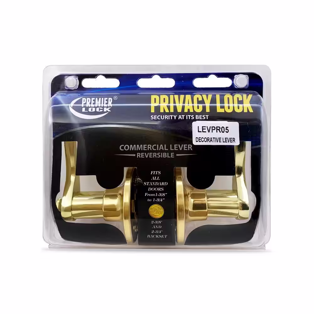 Premier Lock Polished Brass Decorative Privacy Door Lever Lock Set