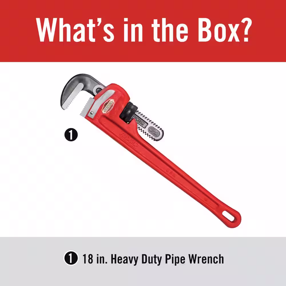 RIDGID 18 in. Straight Pipe Wrench for Heavy-Duty Plumbing, Sturdy Plumbing Pipe Tool with Self Cleaning Threads and Hook Jaws