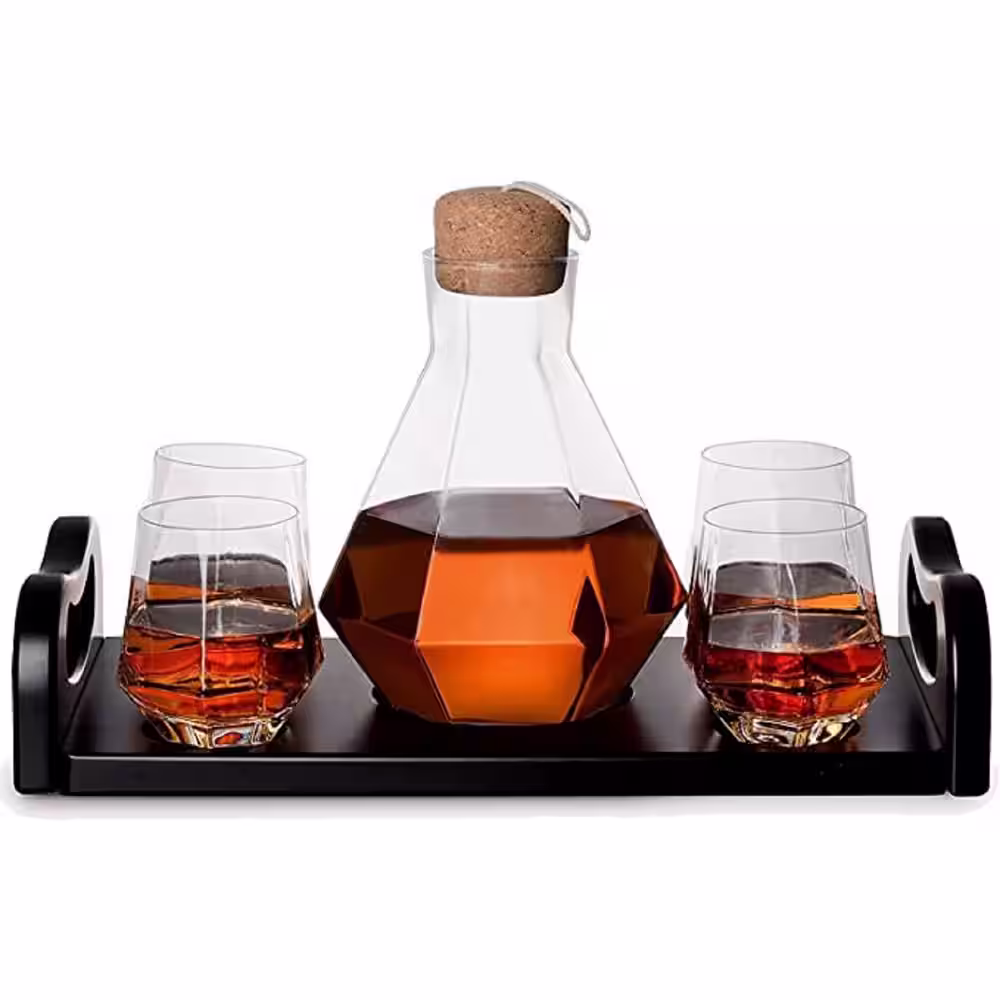 J&V TEXTILES 6-Piece Italian Crafted Glass Decanter and Whisky Glasses Set