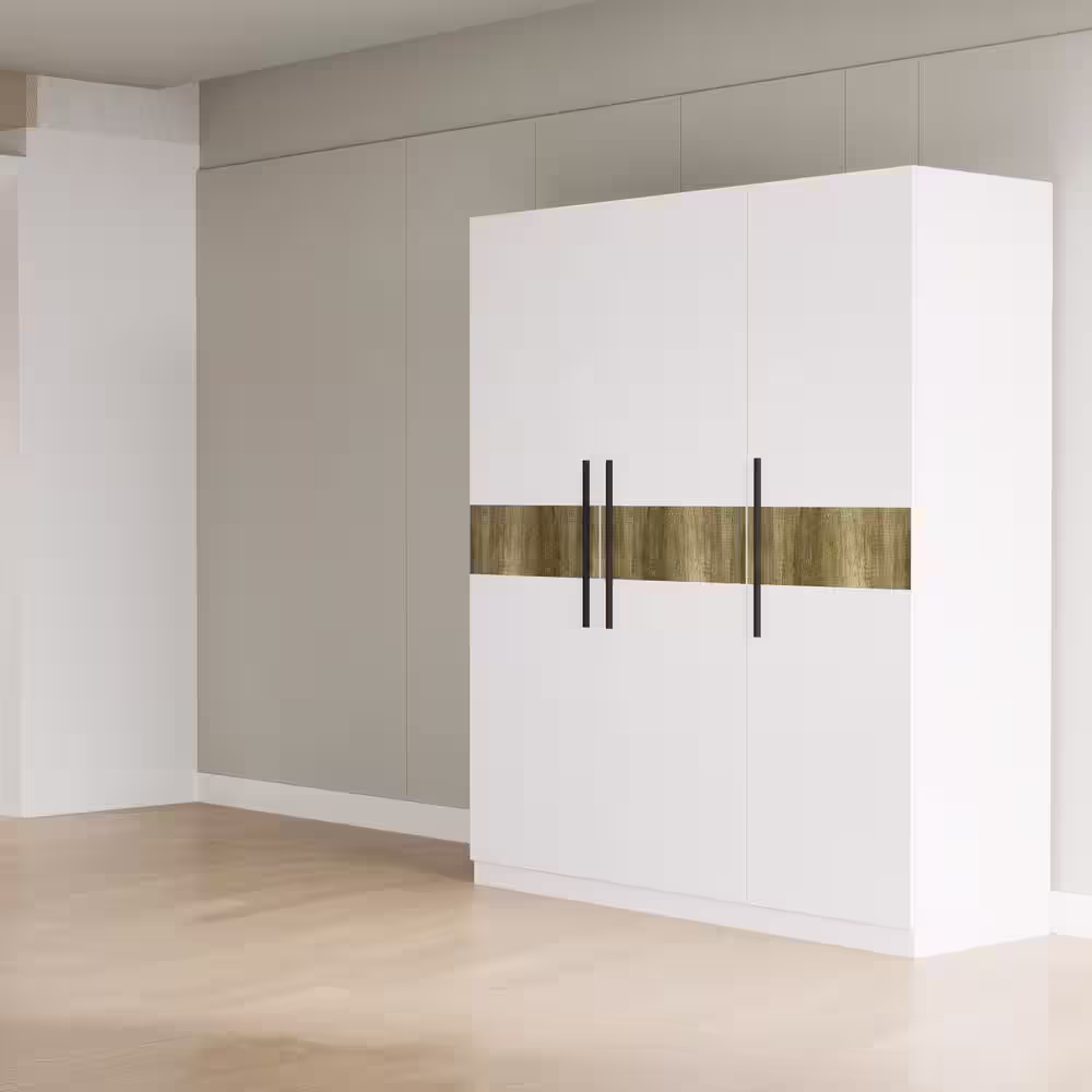 None White Wooden 70.9 in. Width Super Large Bedroom Armoire, Wardrobe with 3 Doors. 3 Hanging Bars, 7 Shelves and 2-Drawers