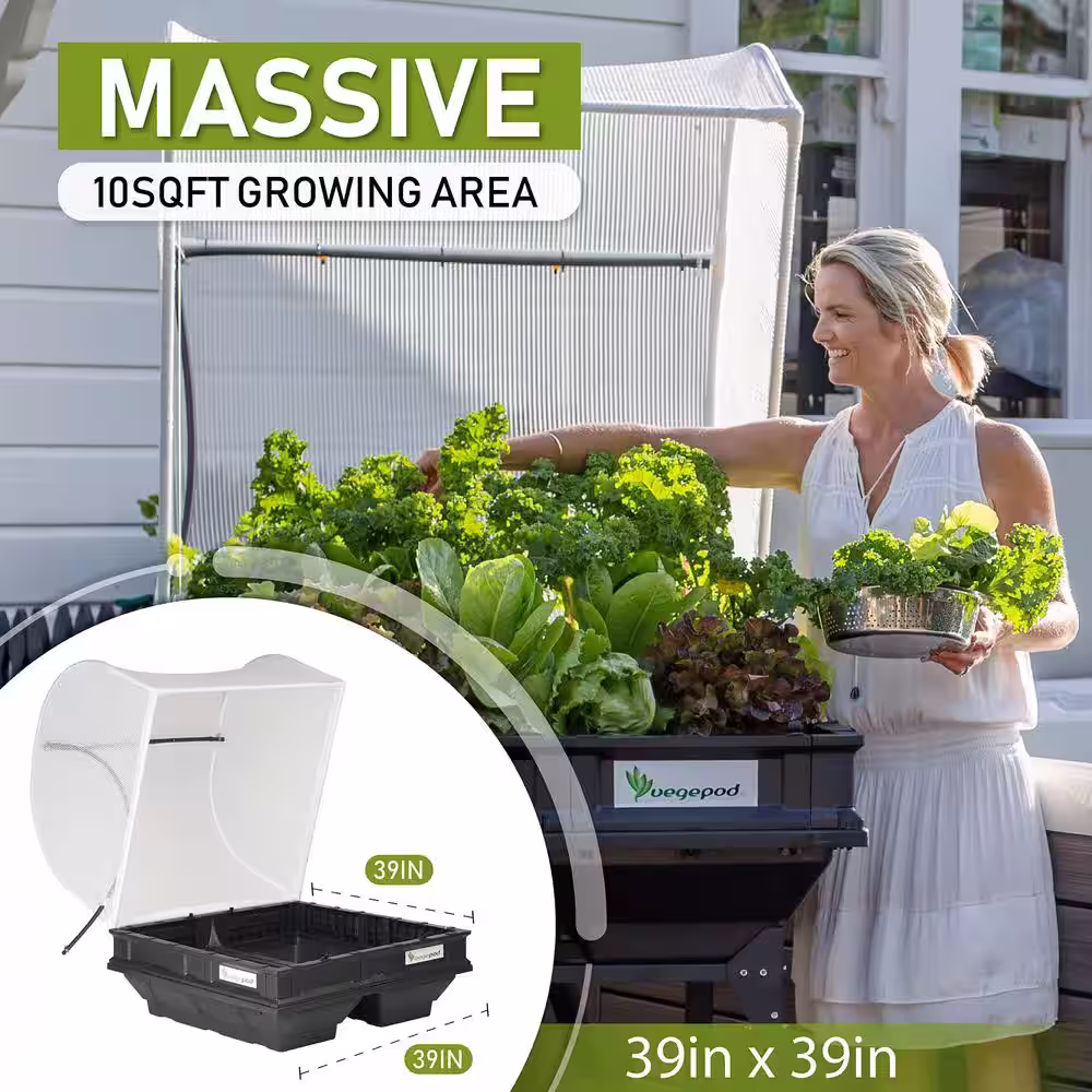 Vegepod Raised Garden Bed Kit - Medium 39.4 in. x 39.4 in. (1 m x 1 m) Container with Protective Cover, Self Watering