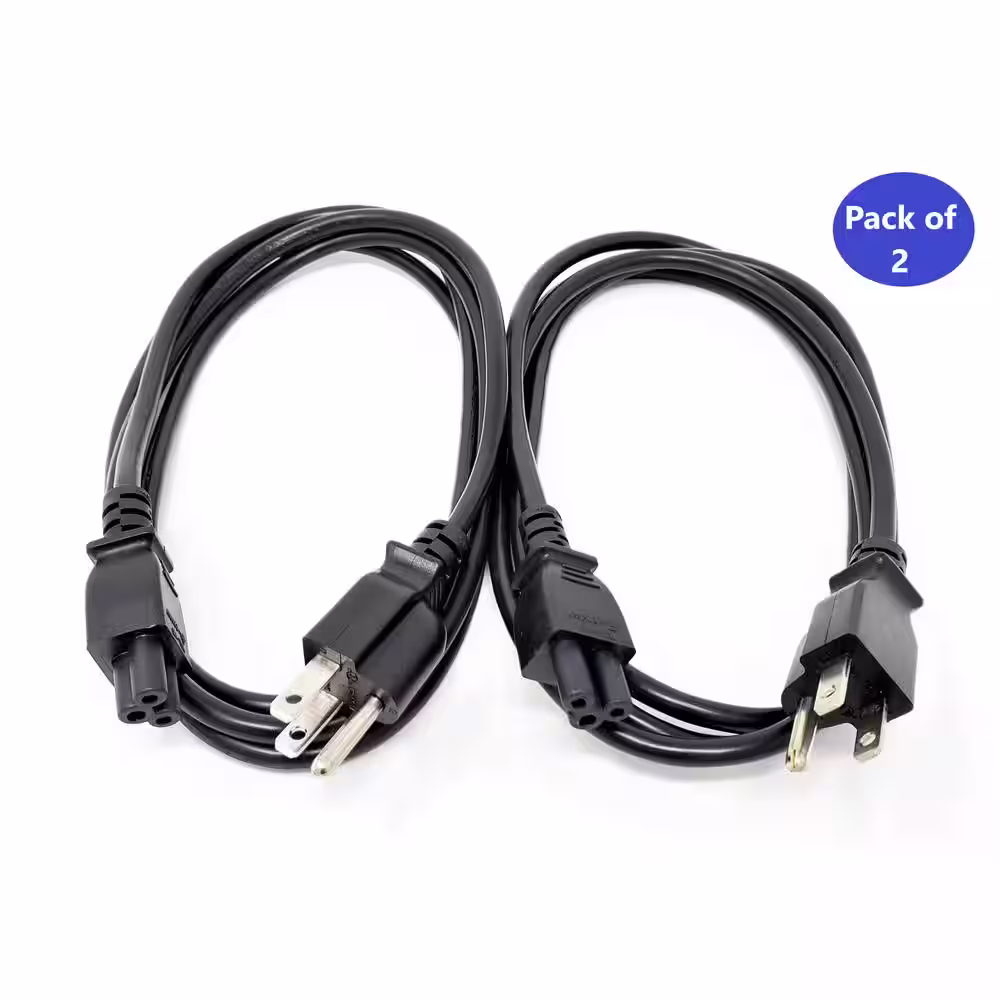 Micro Connectors, Inc 6 ft. NEMA 5-15P to C5 18AWG 3-Prong Notebook/ TV /Power Cord, UL Approved in Black (2 per Box)