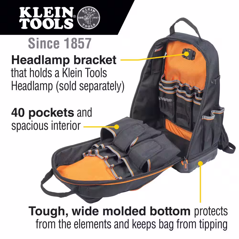 Klein Tools 15 in. Tradesman Pro 40-Pocket XL Tool Bag Backpack