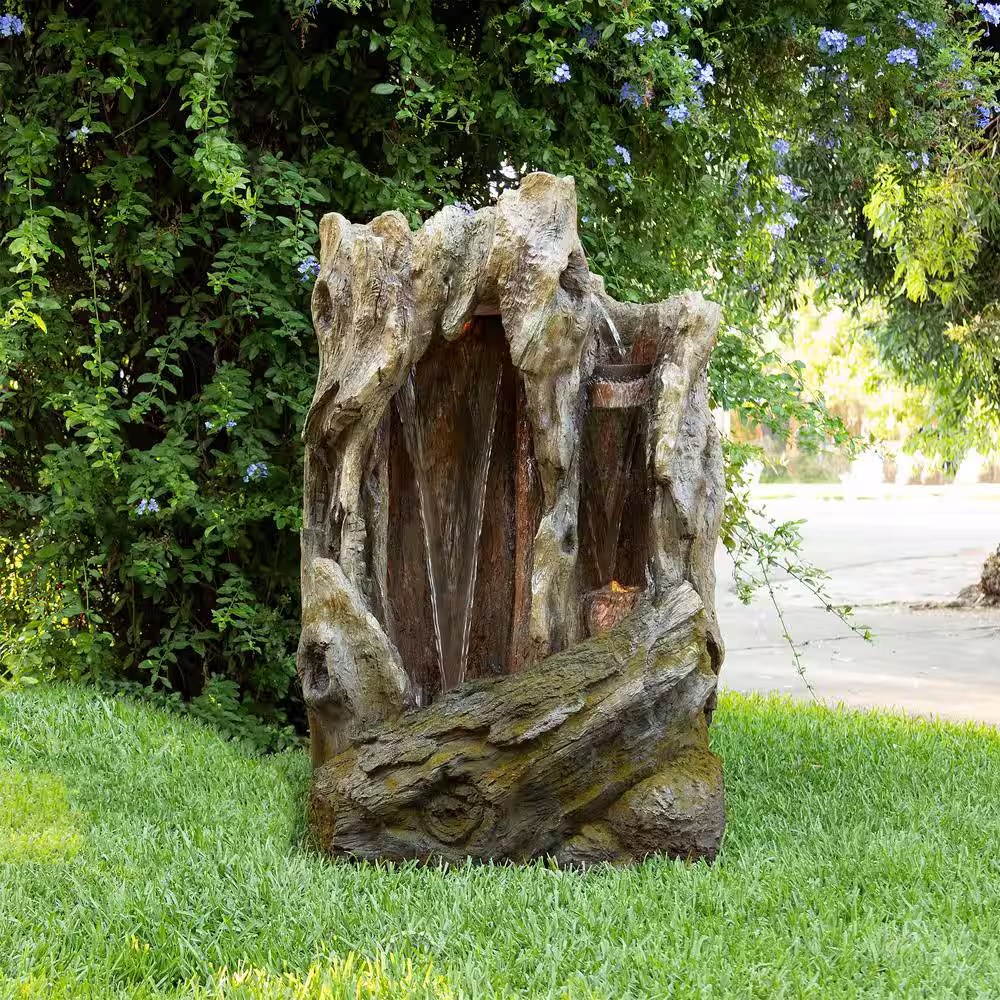 Alpine Corporation 62 in. Tall Outdoor Tree Trunk Water Fountain with LED Lights