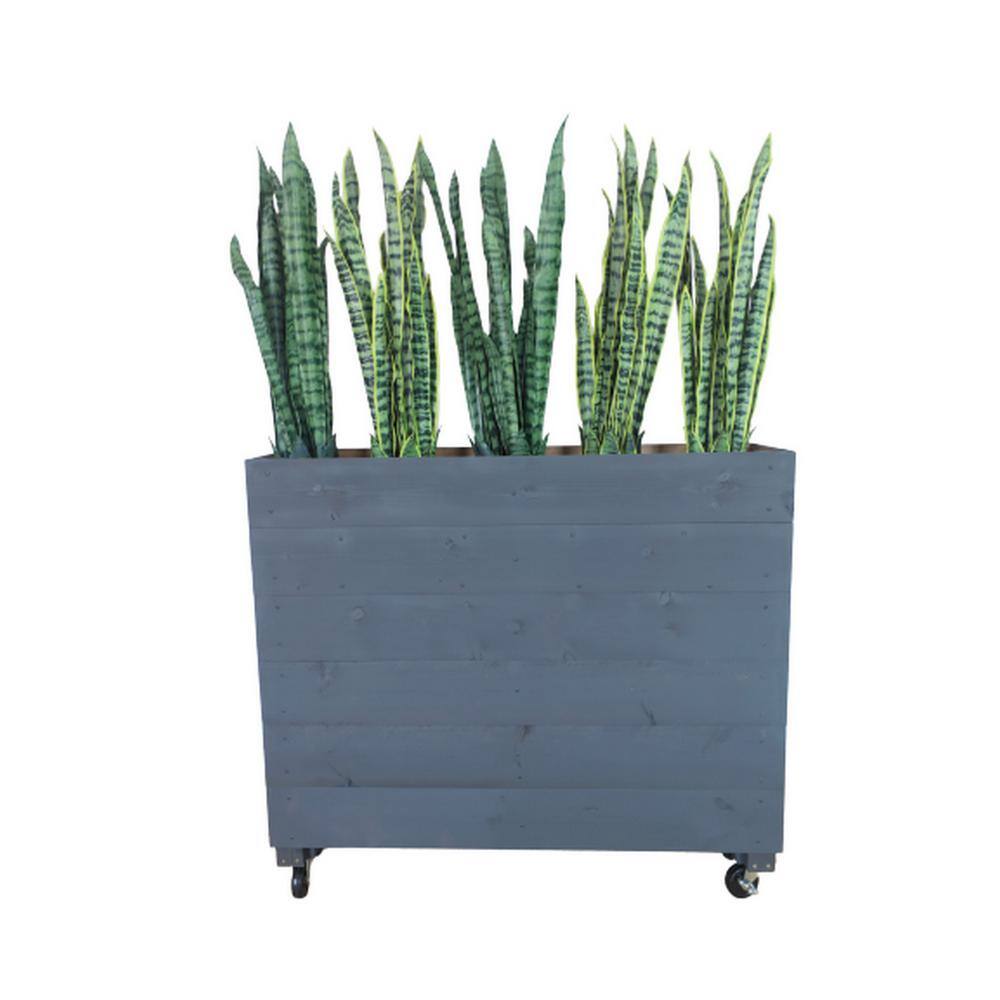 Ejoy 44 in. x 12 in. x 36 in. Black Solid Wood Mobile Planter Barrier in Unfinished Wood Color
