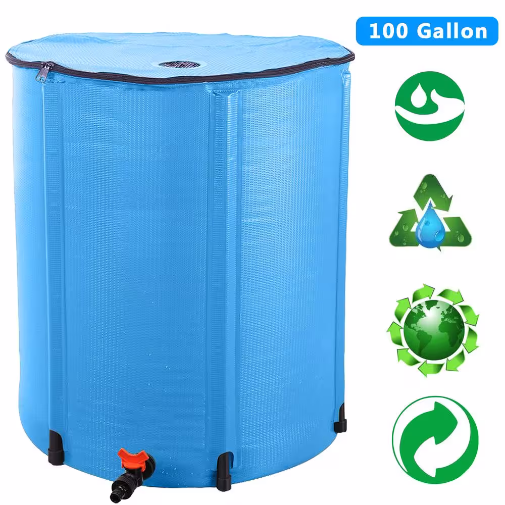 None 50 Gal. Blue Collapsible Rain Barrel