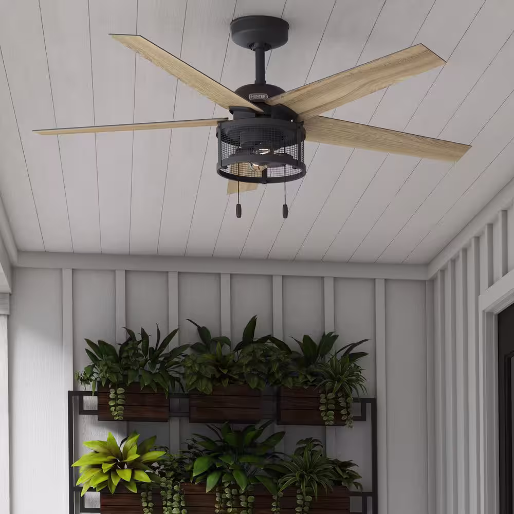 Hunter Belvedere 52 in. Indoor/Outdoor Matte Black Ceiling Fan with Light Kit Included
