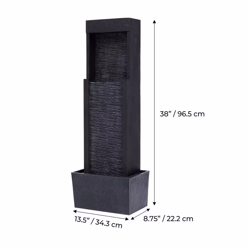 None Athena 38 in. Tall Outdoor Gray Slate Solar-Powered Waterfall Fountain with LED Lights