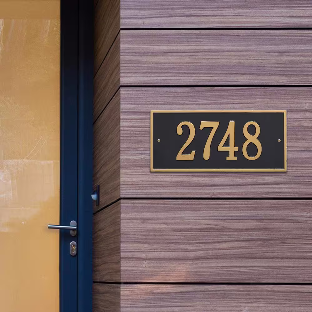 Whitehall Products Hartford Rectangular Black/Gold Standard Wall 1-Line Address Plaque