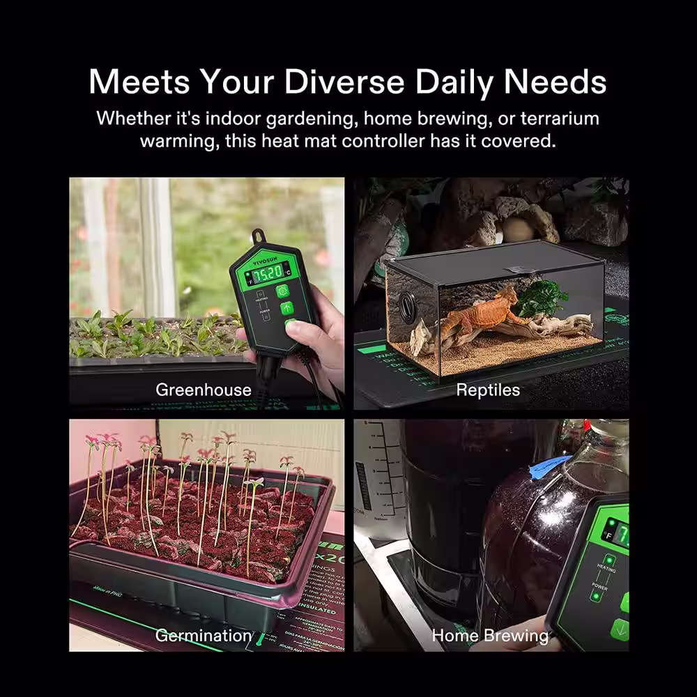 VIVOSUN 40Â°F To 108Â°F Digital Heat Mat Thermostat Temperature Controller for Seedlings
