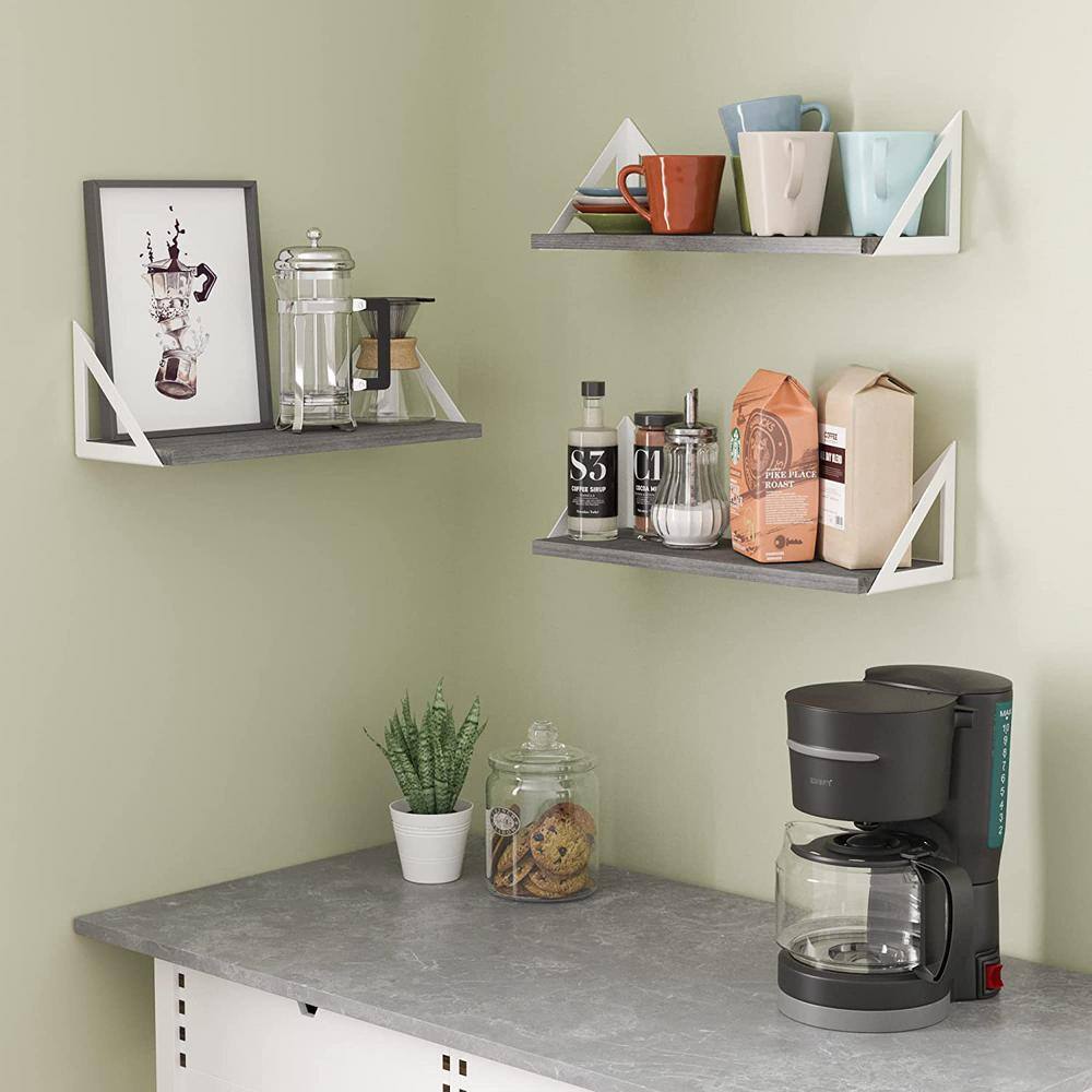 None 17 in. W x 6 in. D Gray Wood Composite Decorative Wall Shelf, Set of 3