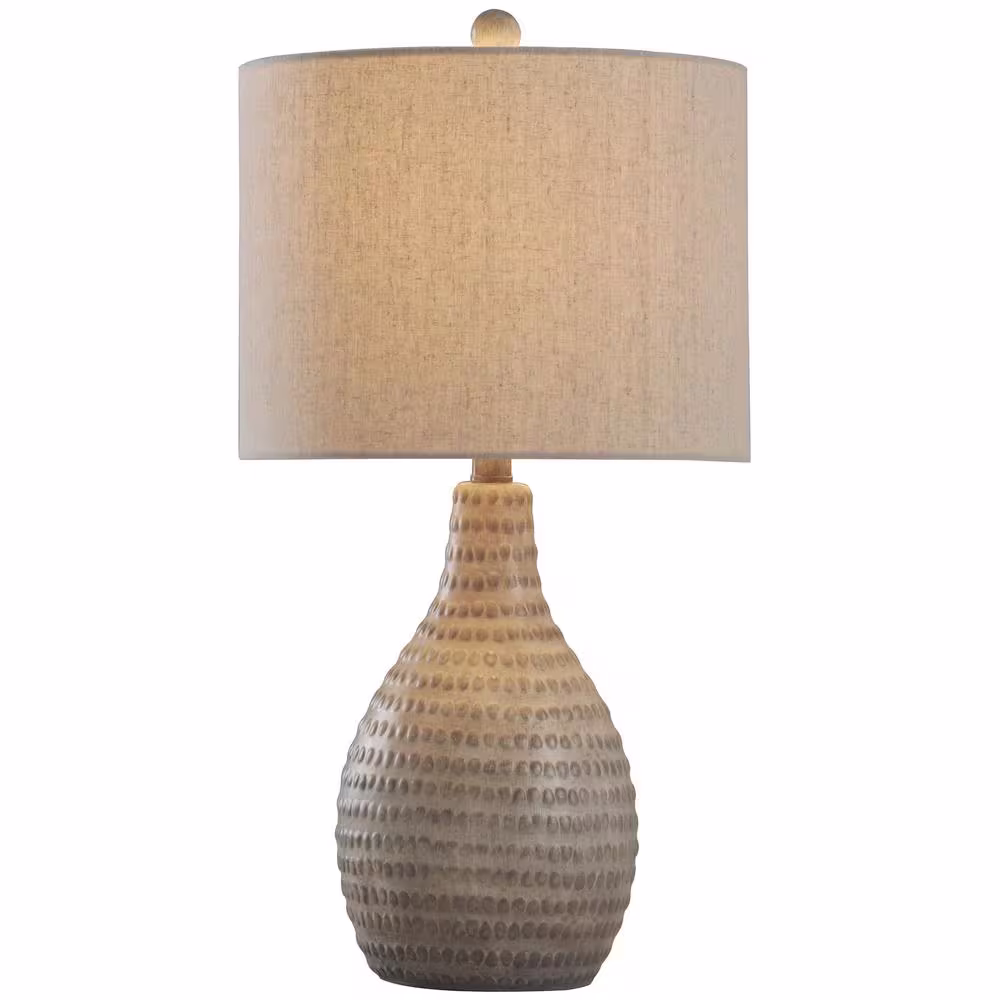 StyleCraft 25.5 in. French Oak Table Lamp with White Hardback Fabric Shade