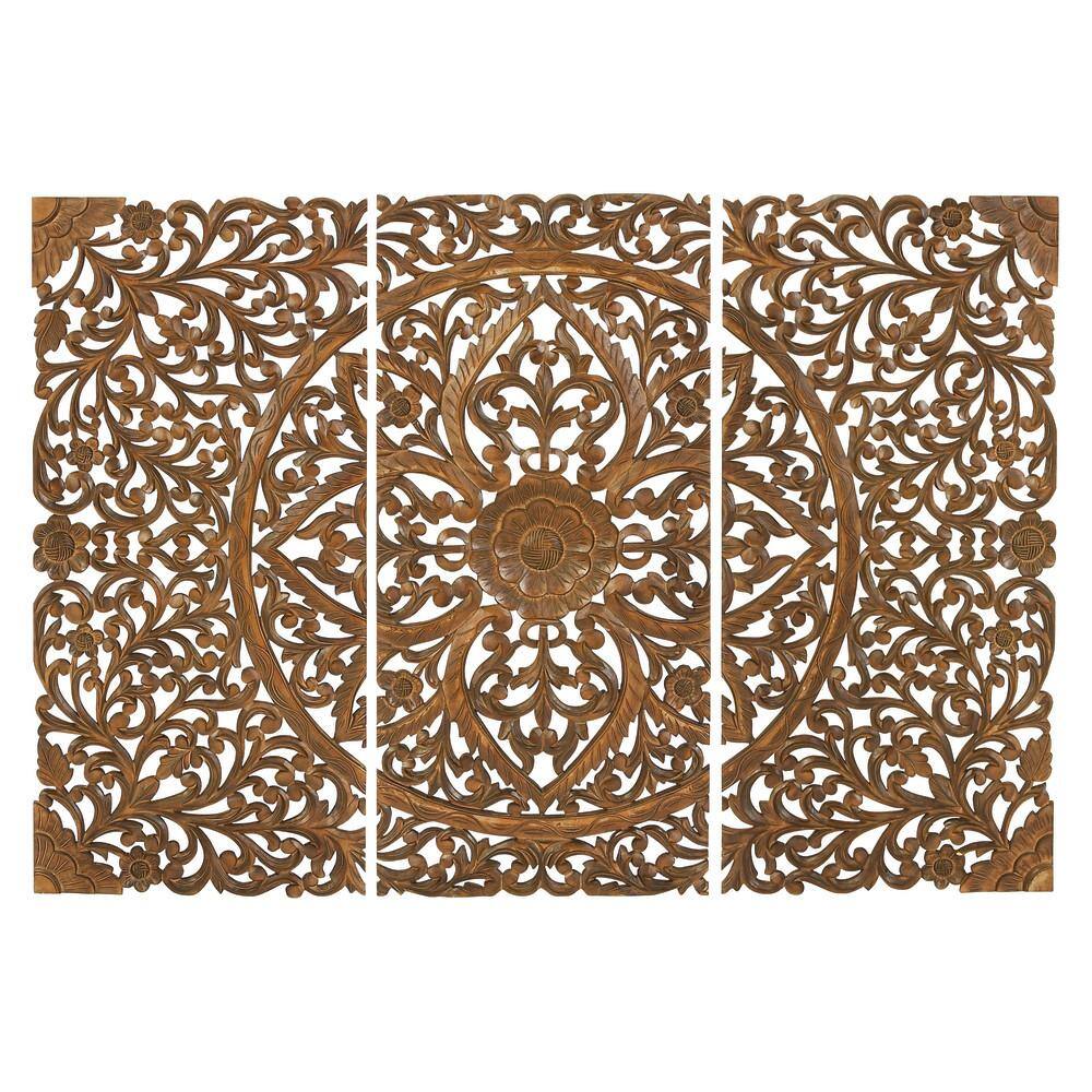 Litton Lane Wood Brown Handmade Floral Wall Decor (Set of 3)