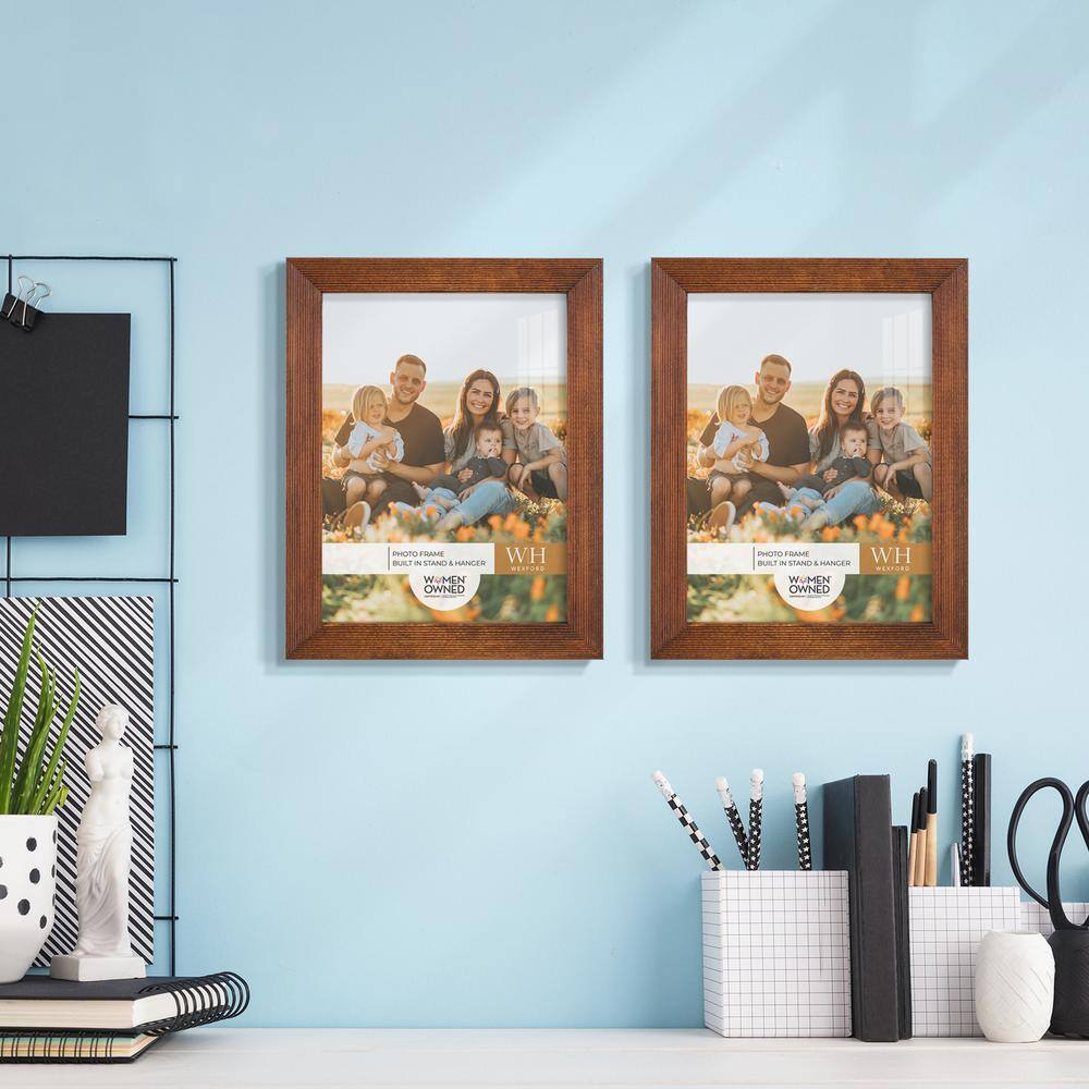 None Grooved 6 in. x 8 in. Walnut Picture Frame (Set of 2)