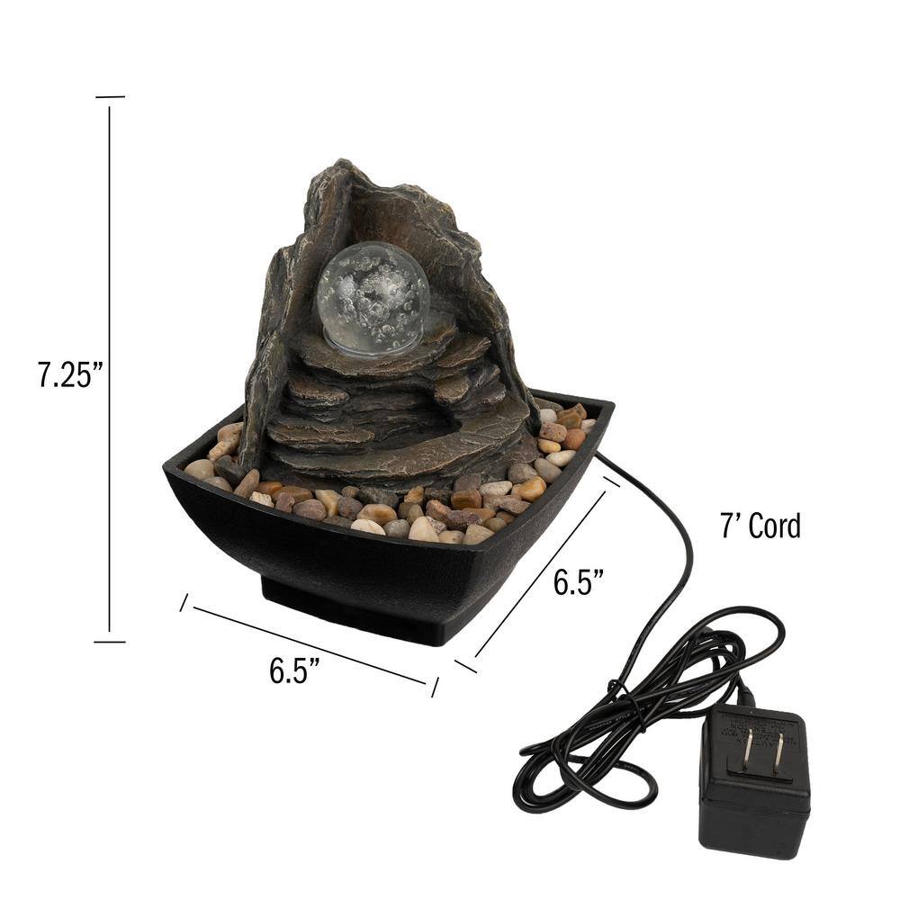 Pure Garden 7.25 in. Indoor Cascading Rock Formation Waterfall Tabletop Water Fountain with LED Lights