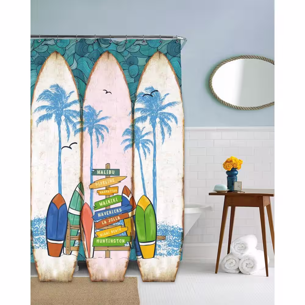 None SG-331 Classic Surfboard Screen 5.8 ft. Multi-color 3-Panel Room Divider