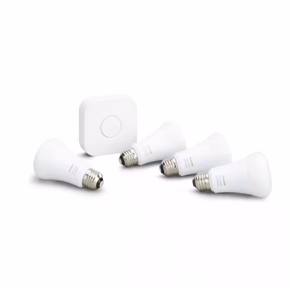 Philips Hue White Ambiance A19 LED 60W Equivalent Dimmable Smart Wireless Lighting Starter Kit (4 Bulbs and Bridge)