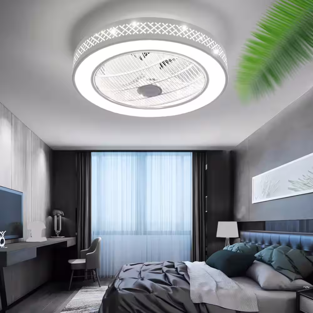 None 21.6 in. Integrated LED Indoor White Smart Enclosed Ceiling Fan with Remote