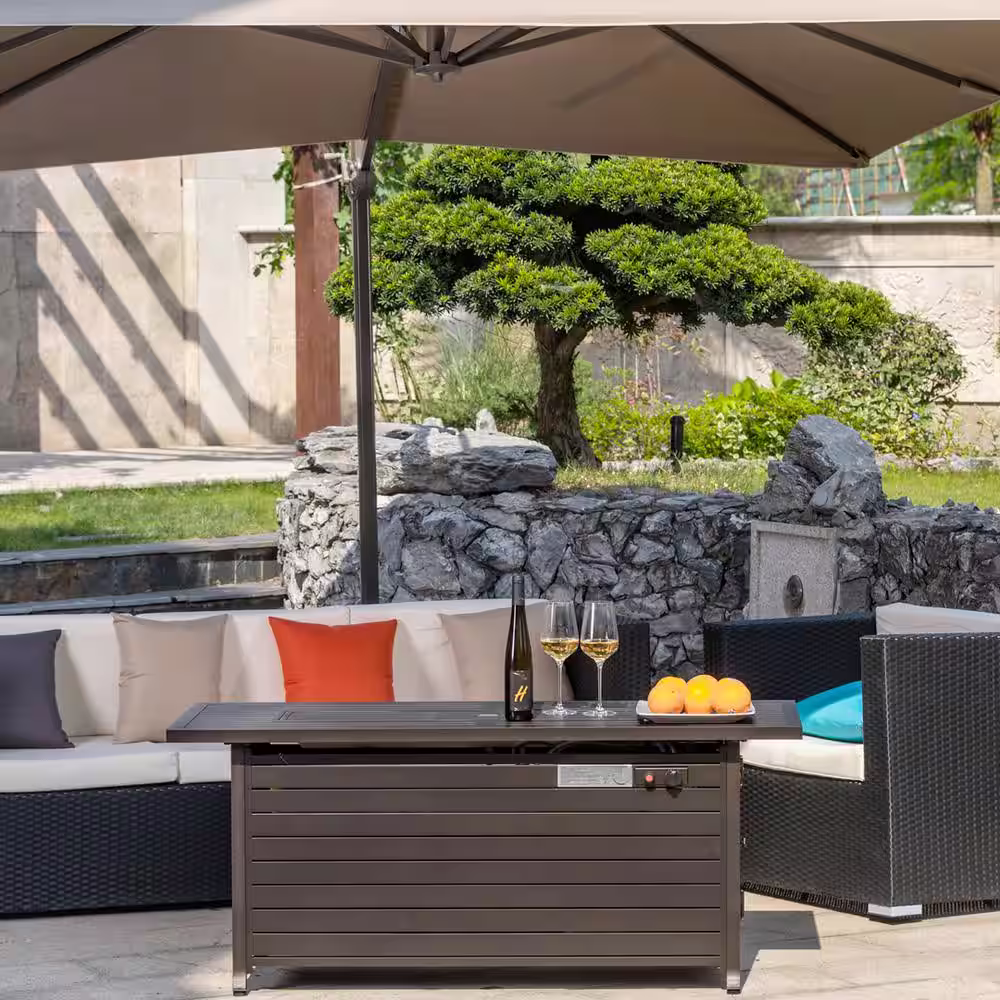 Legacy Heating 56 in. x 21 in. Rectangular Fire Pit Table With Stainless Steel Burner in Mocha